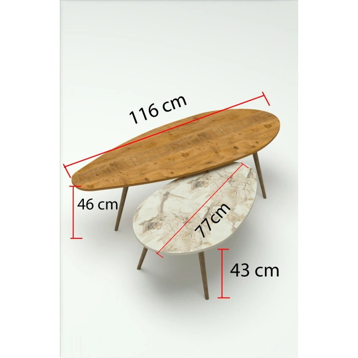 Elips Orta Sehpa Seti Suntalam Ceviz Ekru 116x46
