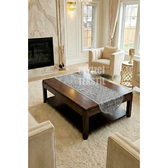 Fransız Dantel Detaylı Tek Runner, Masa Üzerine Runner, Masa Örtüsü Runneri
