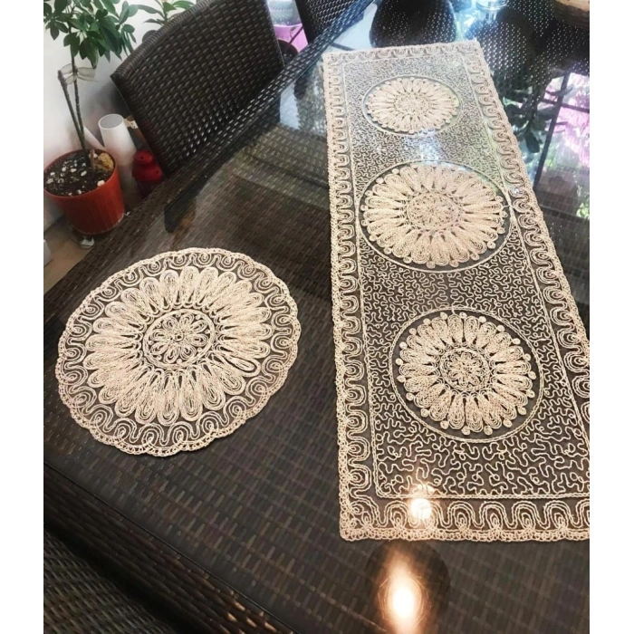 Fransız Dantelli Runner ve Supla Takımı (1 Runner, 6 Supla)