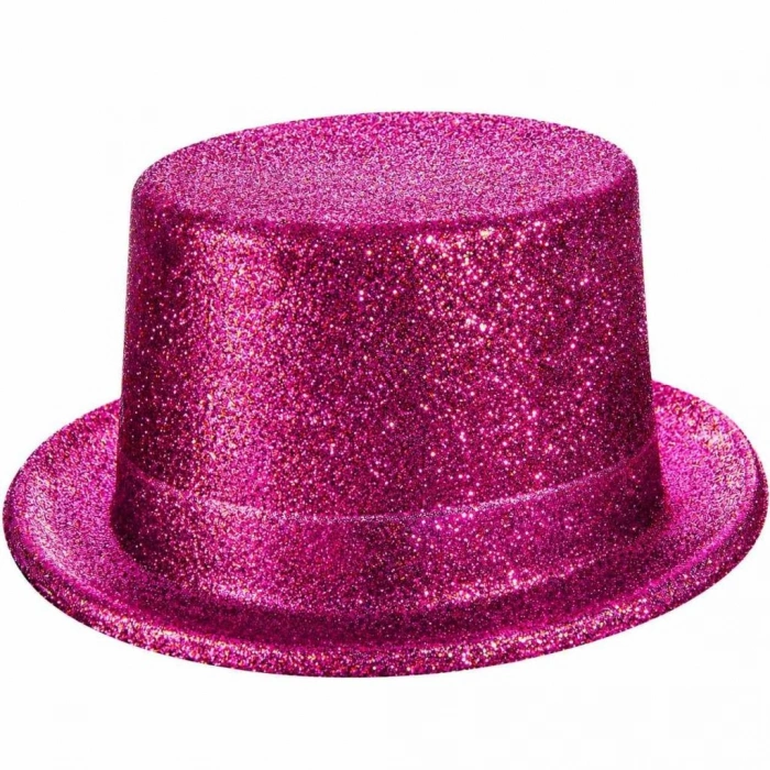 Fuşya Simli Glitter Silindir Parti Şapkası
