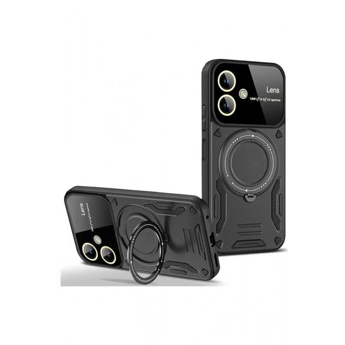 Samsung Galaxy A06 Kılıf Joy Lens Standlı Kapak - Siyah