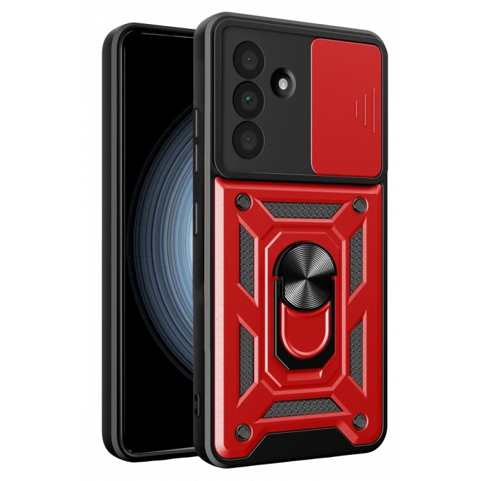 Samsung Galaxy A37 5G Pars Lens Yüzüklü Silikon - Kırmızı