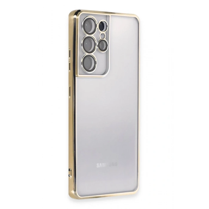 Samsung Galaxy S21 Ultra Kılıf Lensli Silikon - Gold