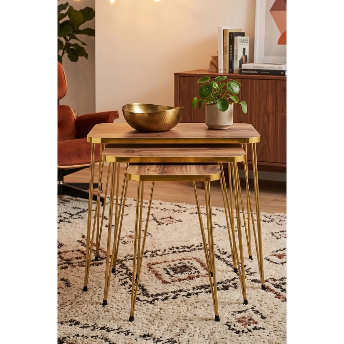 Gold Tel Zigon Ceviz 3lü