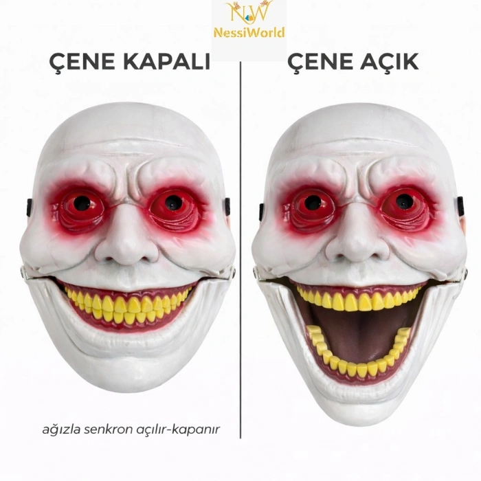 Hareketli Çene Mekanizmalı Korku Maskesi Kırmızı