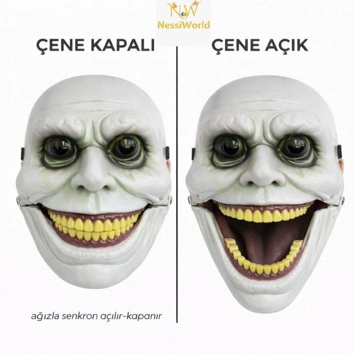 Hareketli Çene Mekanizmalı Korku Maskesi Yeşil
