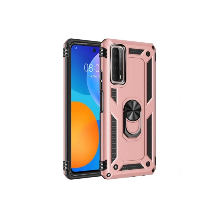 Huawei P Smart 2021 Kılıf Sofya Yüzüklü Silikon Kapak - Rose