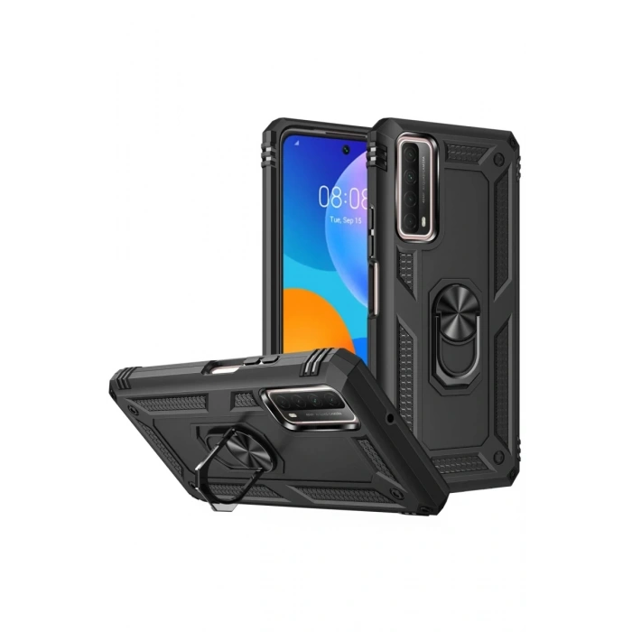 Huawei P Smart 2021 Kılıf Sofya Yüzüklü Silikon Kapak - Siyah