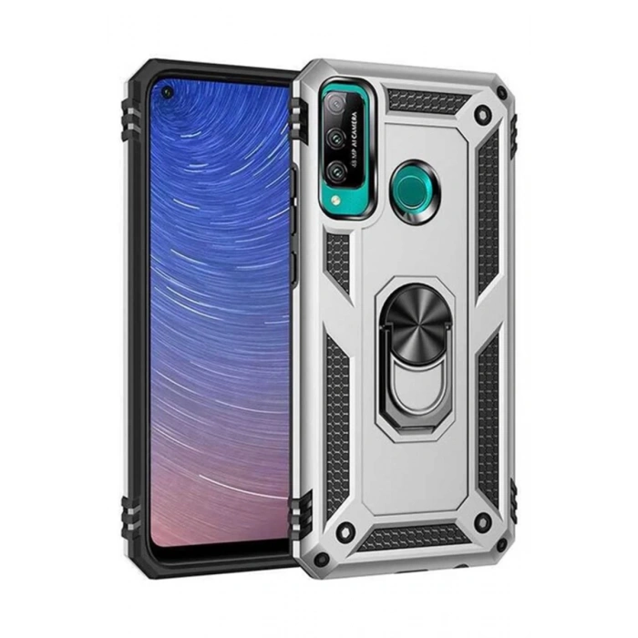 Huawei P40 Lite Uyumlu E Kılıf Sofya Yüzüklü Silikon Kapak - Gümüş
