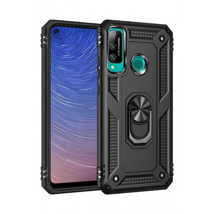 Huawei P40 Lite Uyumlu E Kılıf Sofya Yüzüklü Silikon Kapak - Siyah