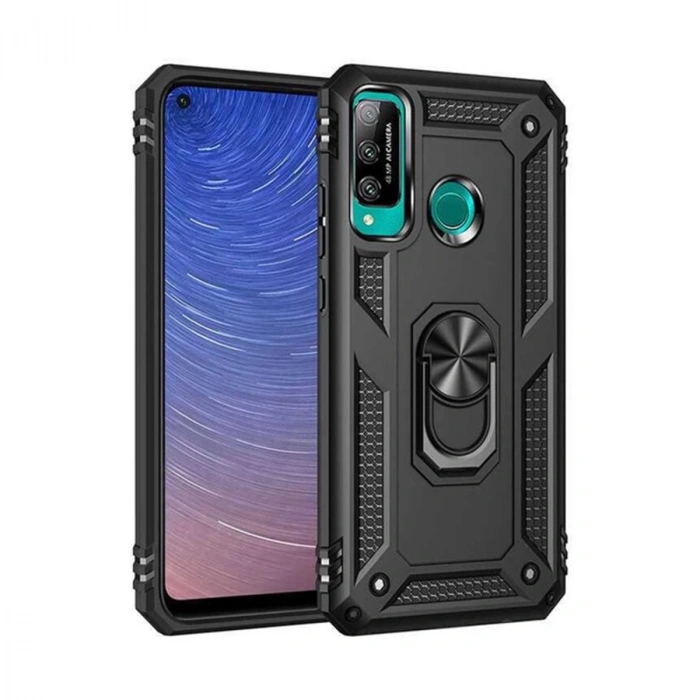 Huawei P40 Lite Uyumlu E Kılıf Sofya Yüzüklü Silikon Kapak - Siyah