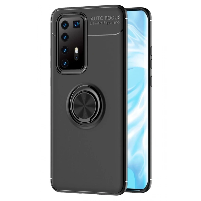 Huawei P40 Pro Uyumlu Kılıf Range Yüzüklü Silikon - Siyah