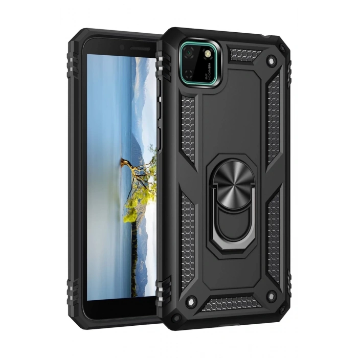 Huawei Y5P Uyumlu Kılıf Sofya Yüzüklü Silikon Kapak - Siyah