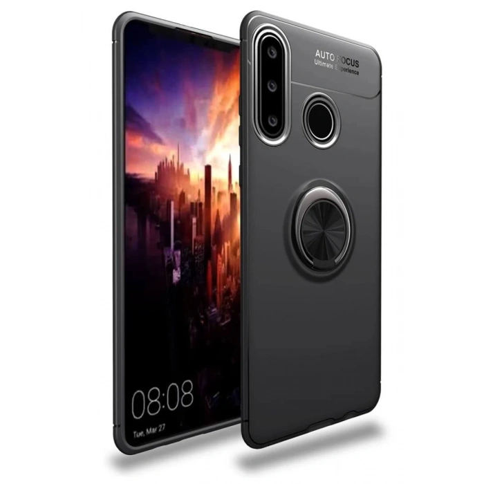 Huawei Y6P Uyumlu Kılıf Range Yüzüklü Silikon - Siyah