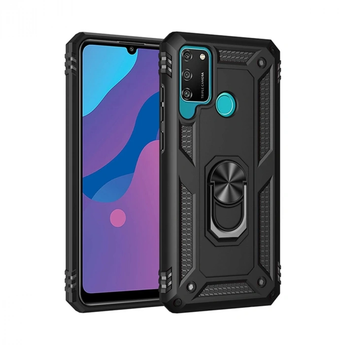 Huawei Y6P Uyumlu Kılıf Sofya Yüzüklü Silikon Kapak - Siyah
