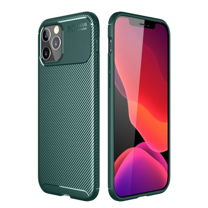 Apple iPhone 11 Pro Max Kılıf Auto Focus Karbon Kapak - Yeşil