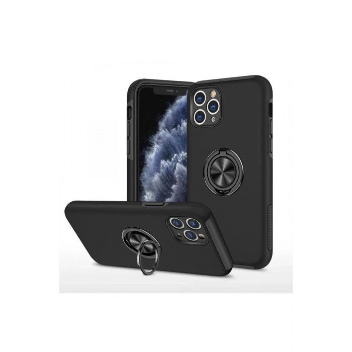 Apple iPhone 11 Pro Max Kılıf Elit Yüzüklü Kapak - Siyah