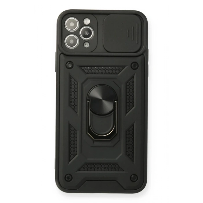 Apple iPhone 11 Pro Max Kılıf Pars Lens Yüzüklü Silikon - Siyah