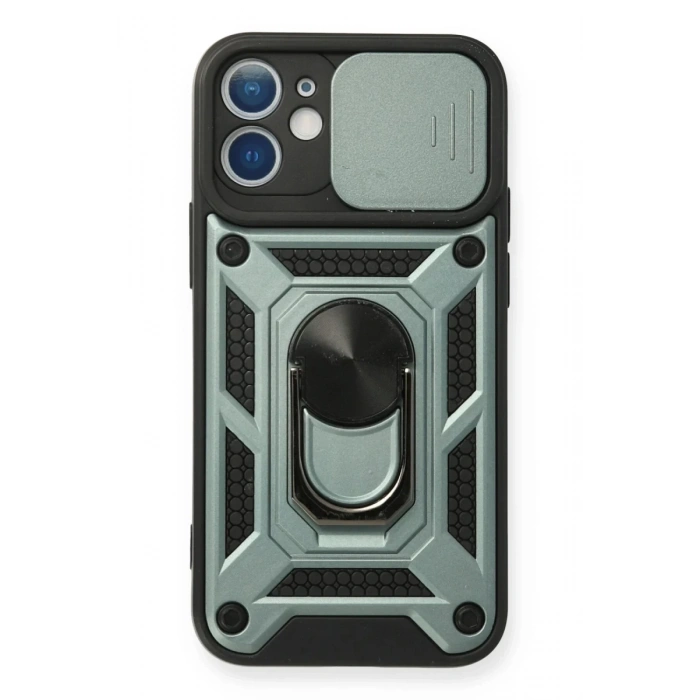Apple iPhone 12 Kılıf Pars Lens Yüzüklü Silikon - Yeşil