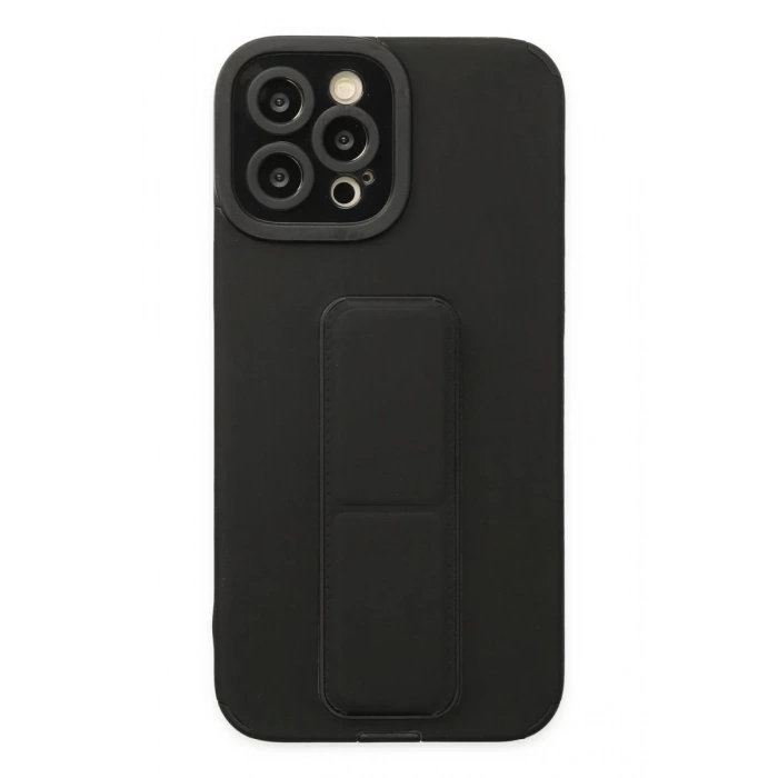 Apple iPhone 12 Pro Max Kılıf Mega Standlı Silikon - Siyah