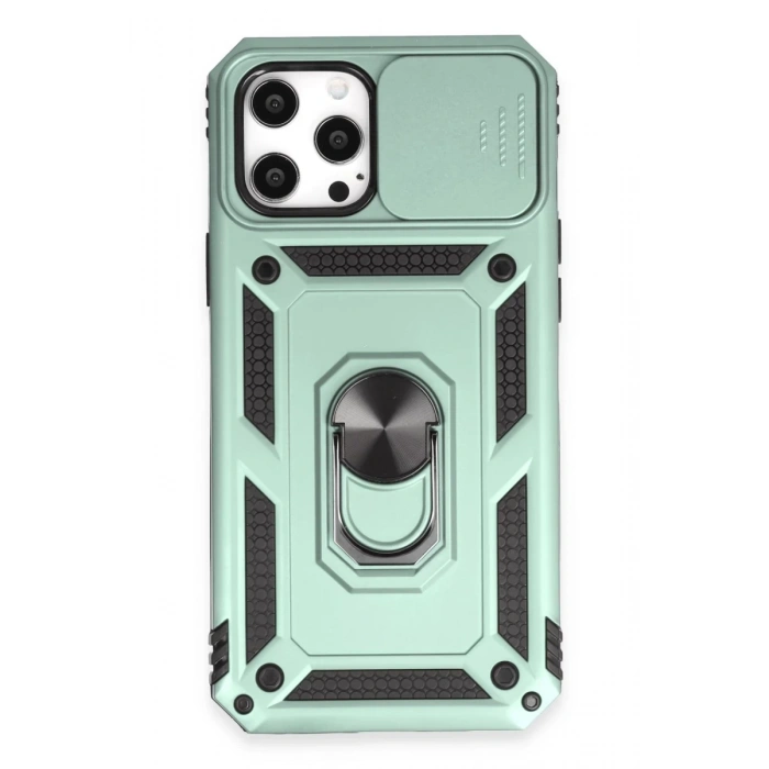 Apple iPhone 12 Pro Max Kılıf Pars Lens Yüzüklü Silikon - Yeşil
