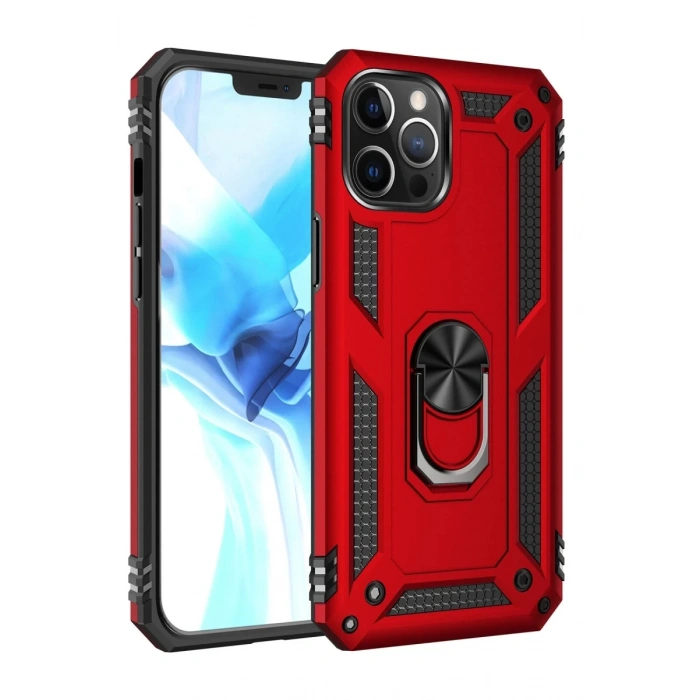Apple iPhone 12 Pro Max Kılıf Sofya Yüzüklü Silikon Kapak - Kırmızı
