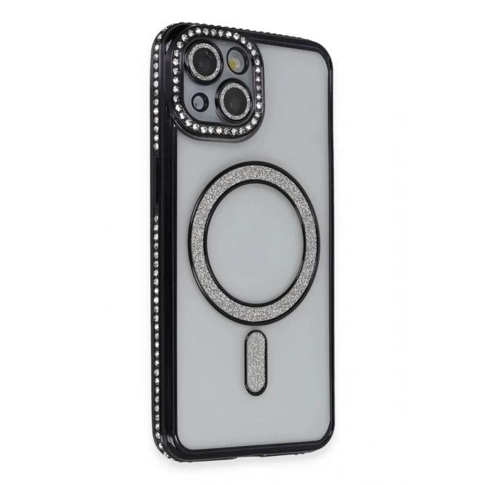 Apple iPhone 13 Kılıf Joke Simli Magneticsafe Kılıf - Siyah