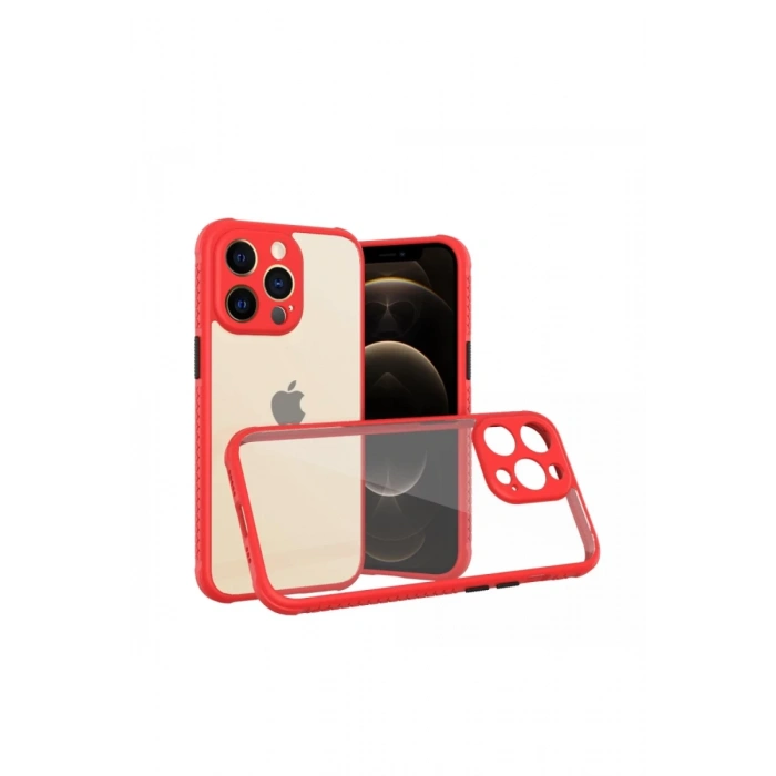 Apple iPhone 13 Pro Kılıf Miami Şeffaf Silikon - Kırmızı