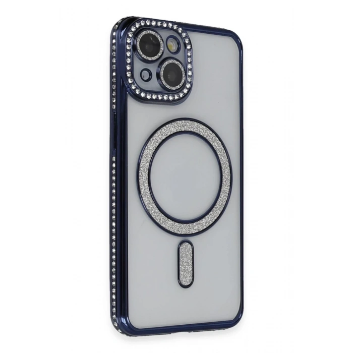 Apple iPhone 14 Kılıf Joke Simli Magneticsafe Kılıf - Lacivert