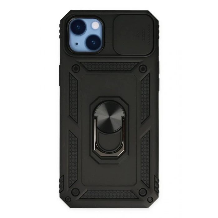 Apple iPhone 14 Plus Kılıf Pars Lens Yüzüklü Silikon - Siyah