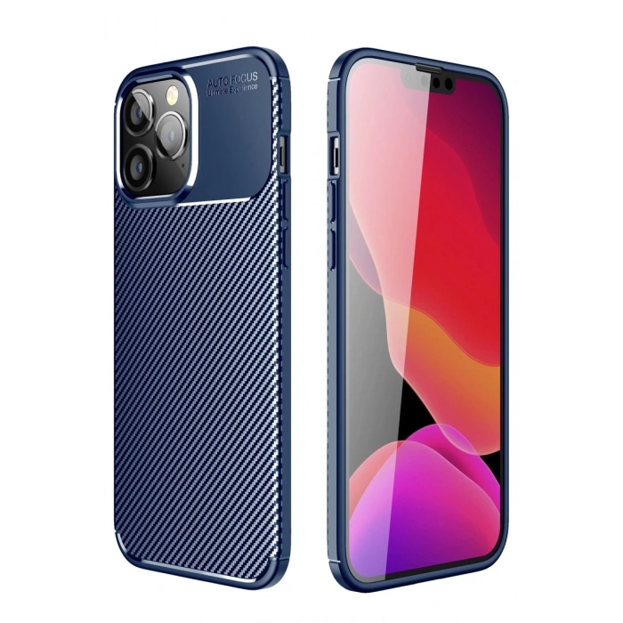 Apple iPhone 14 Pro Kılıf Auto Focus Karbon Kapak - Lacivert