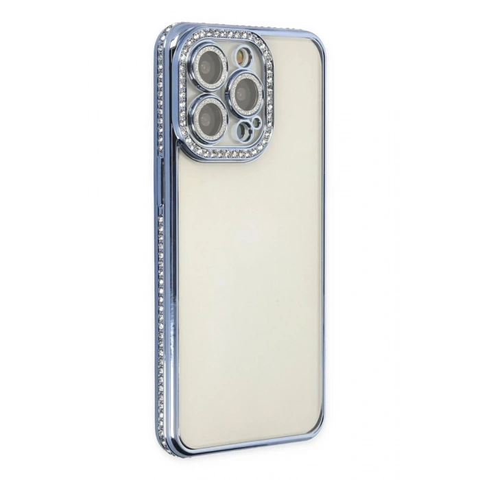 Apple iPhone 14 Pro Kılıf Joke Taşlı Silikon - Mavi