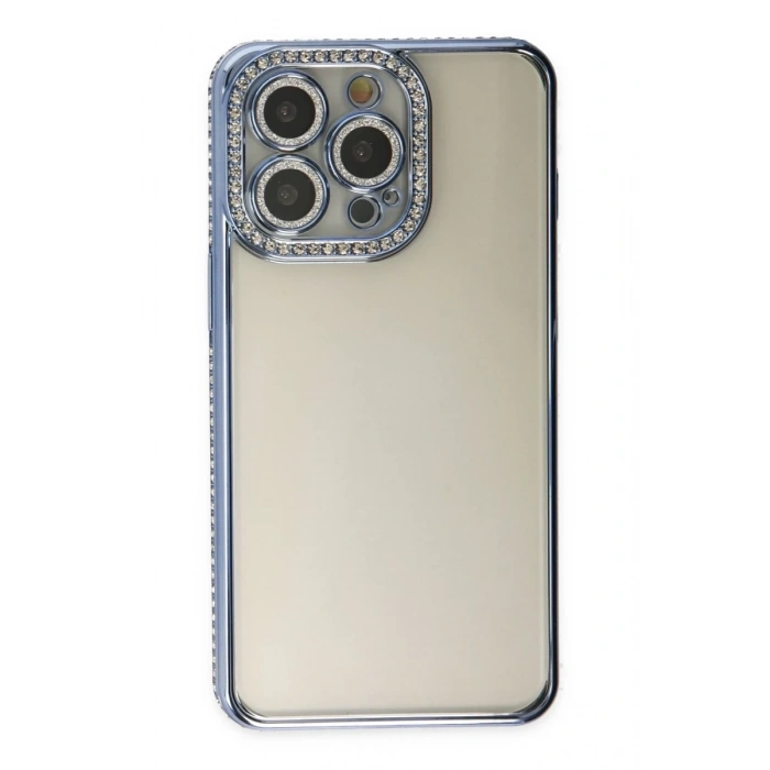 Apple iPhone 14 Pro Kılıf Joke Taşlı Silikon - Mavi