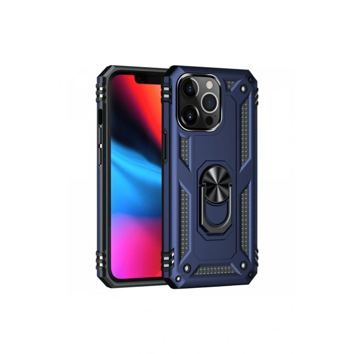 Apple iPhone 14 Pro Kılıf Sofya Yüzüklü Silikon Kapak - Lacivert