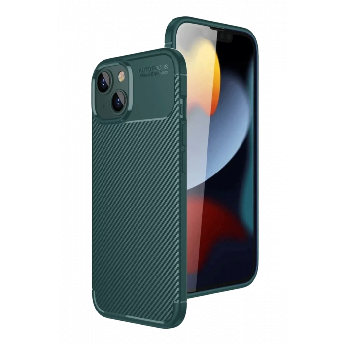Apple iPhone 15 Kılıf Auto Focus Karbon Kapak - Yeşil
