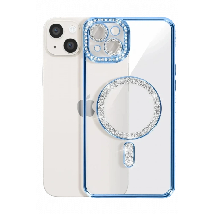Apple iPhone 15 Kılıf Joke Simli Magneticsafe Kılıf - Mavi