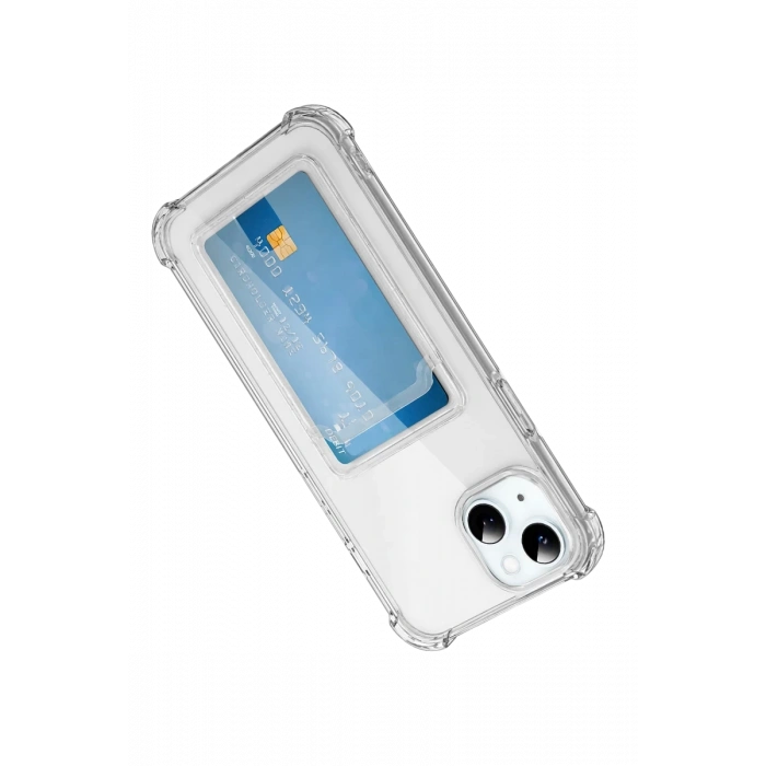 Apple iPhone 15 Kılıf Kart Şeffaf Silikon - Şeffaf