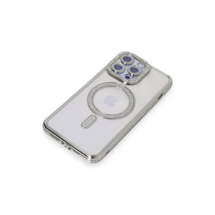 Apple iPhone 15 Pro Max Kılıf Joke Simli Magneticsafe Kılıf - Gümüş