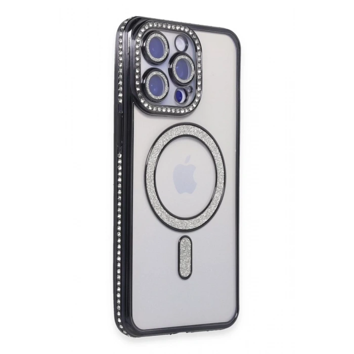 Apple iPhone 15 Pro Max Kılıf Joke Simli Magneticsafe Kılıf - Siyah