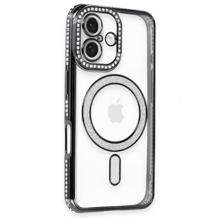 Apple iPhone 16 Kılıf Joke Simli Magneticsafe Kılıf - Siyah