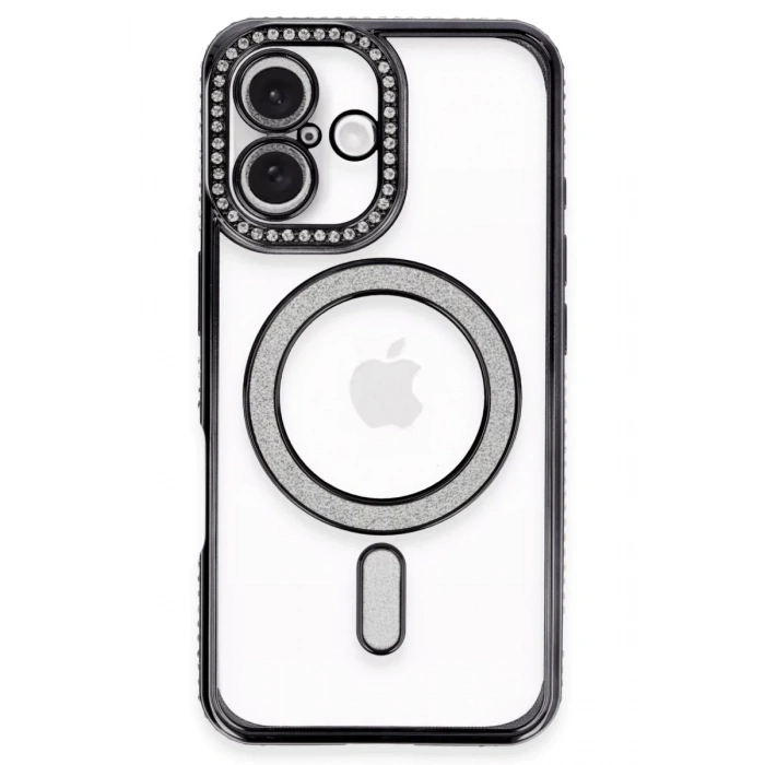 Apple iPhone 16 Plus Kılıf Joke Simli Magneticsafe Kılıf - Siyah