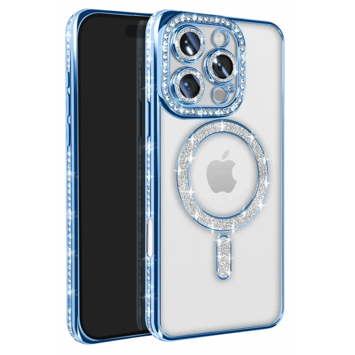 Apple iPhone 16 Pro Max Kılıf Joke Simli Magneticsafe Kılıf - Mavi