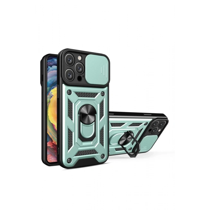 Apple iPhone 16 Pro Max Kılıf Pars Lens Yüzüklü Silikon - Yeşil