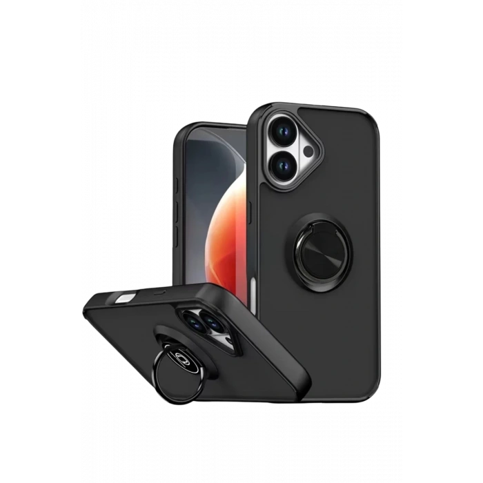 Apple iPhone 17 Montreal Yüzüklü Silikon Kapak - Siyah