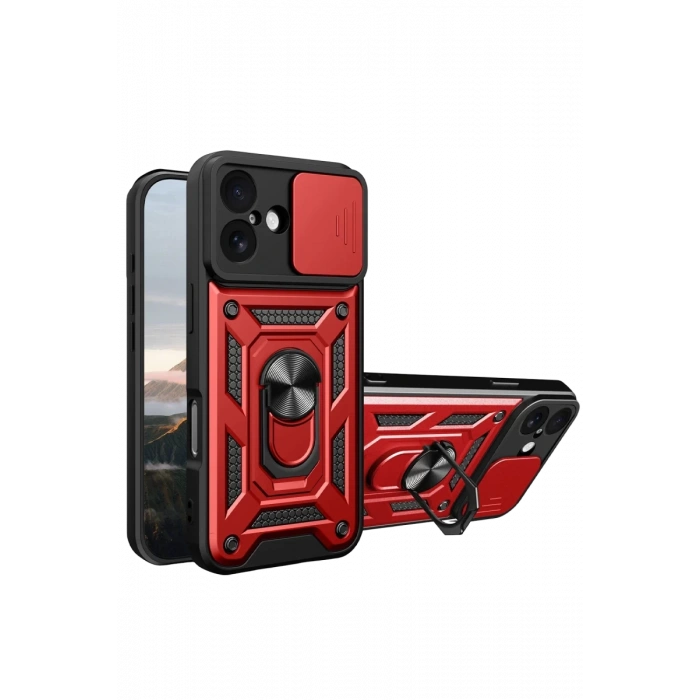 Apple iPhone 17 Pars Lens Yüzüklü Silikon - Kırmızı