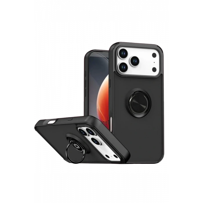 Apple iPhone 17 Pro Max Montreal Yüzüklü Silikon Kapak - Siyah