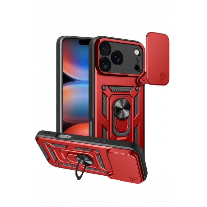 Apple iPhone 17 Pro Pars Lens Yüzüklü Silikon - Kırmızı