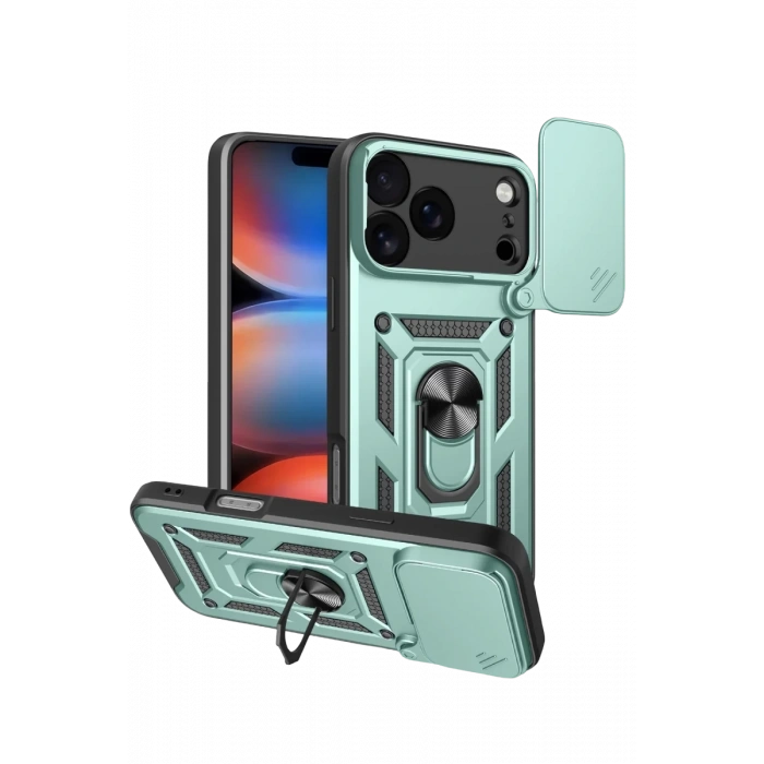 Apple iPhone 17 Pro Pars Lens Yüzüklü Silikon - Yeşil