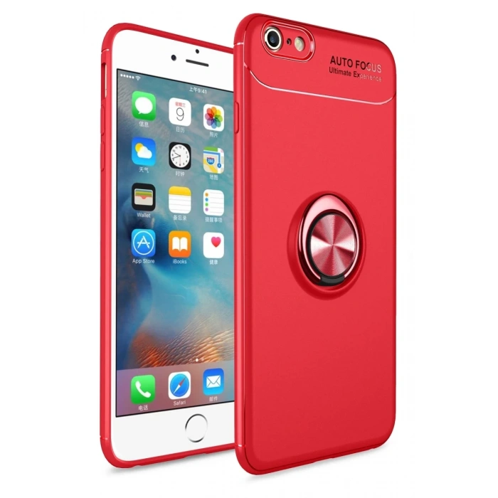 Apple iPhone 6 Kılıf Range Yüzüklü Silikon - Kırmızı