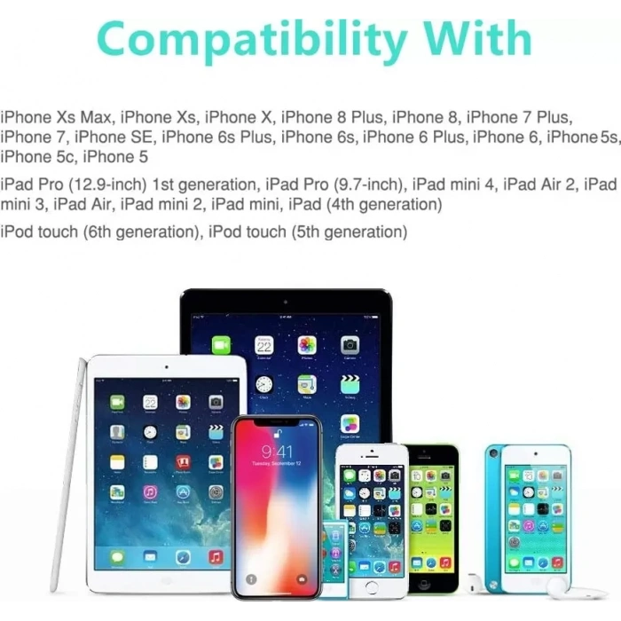iPhone Uyumlu İpad İpod Lightning 2.4A Hızlı Şarj Kablosu ve Data Kablosu 1